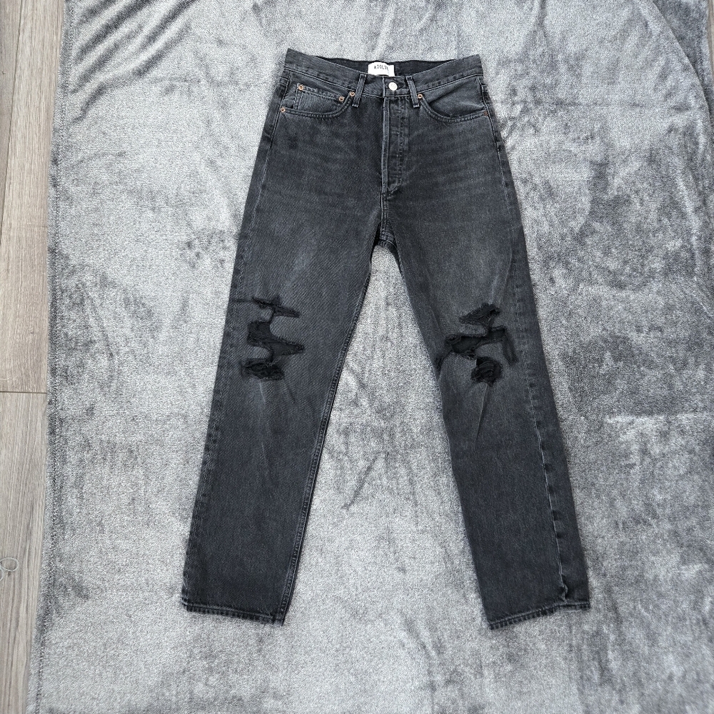 AGOLDE 90s Mid Rise Loose Fit in Fall Out Button Fly Distressed Jeans Size 26